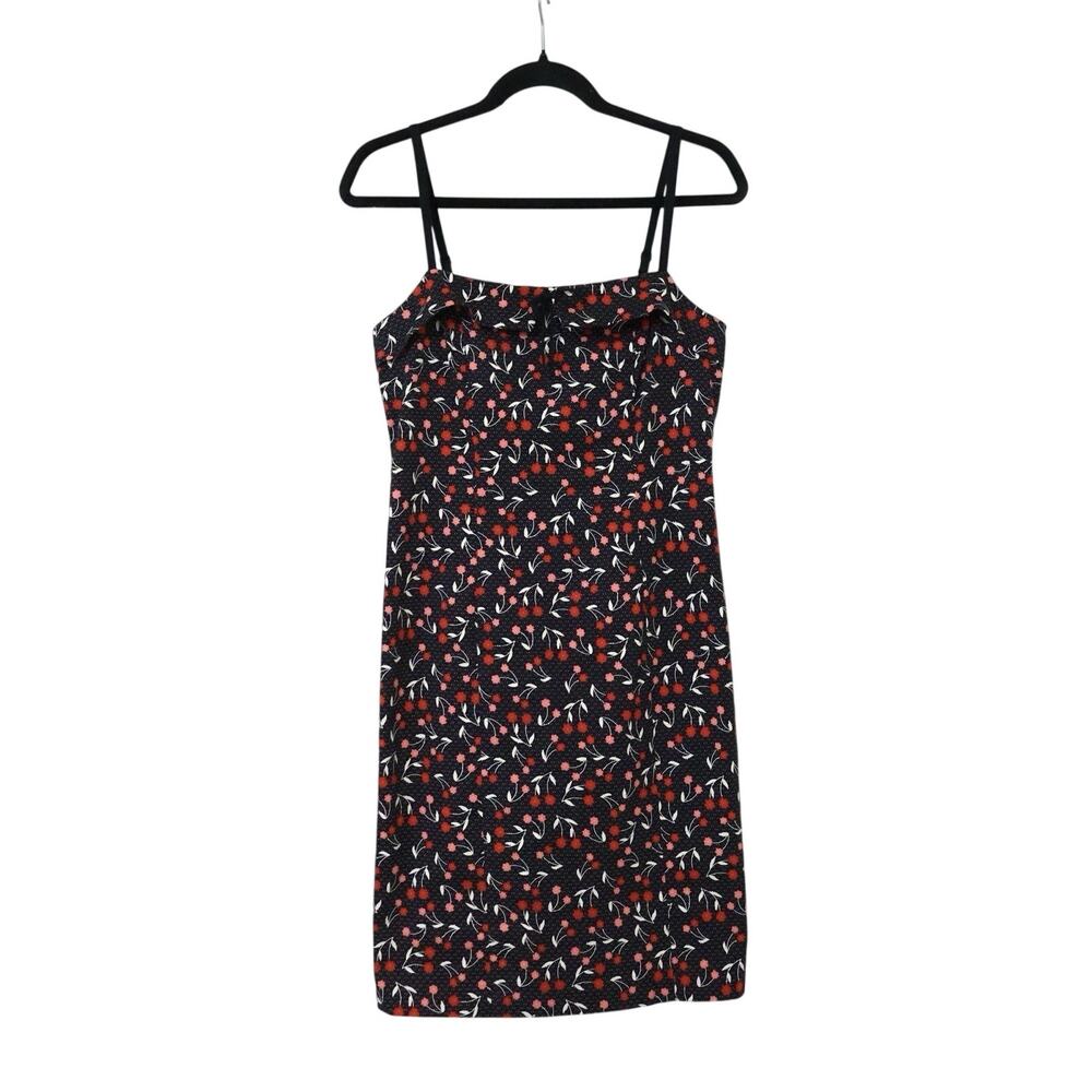 Vintage Ann Taylor LOFT Red Ditsy Floral Black Mini Dress 4 90s Y2K Cocktail